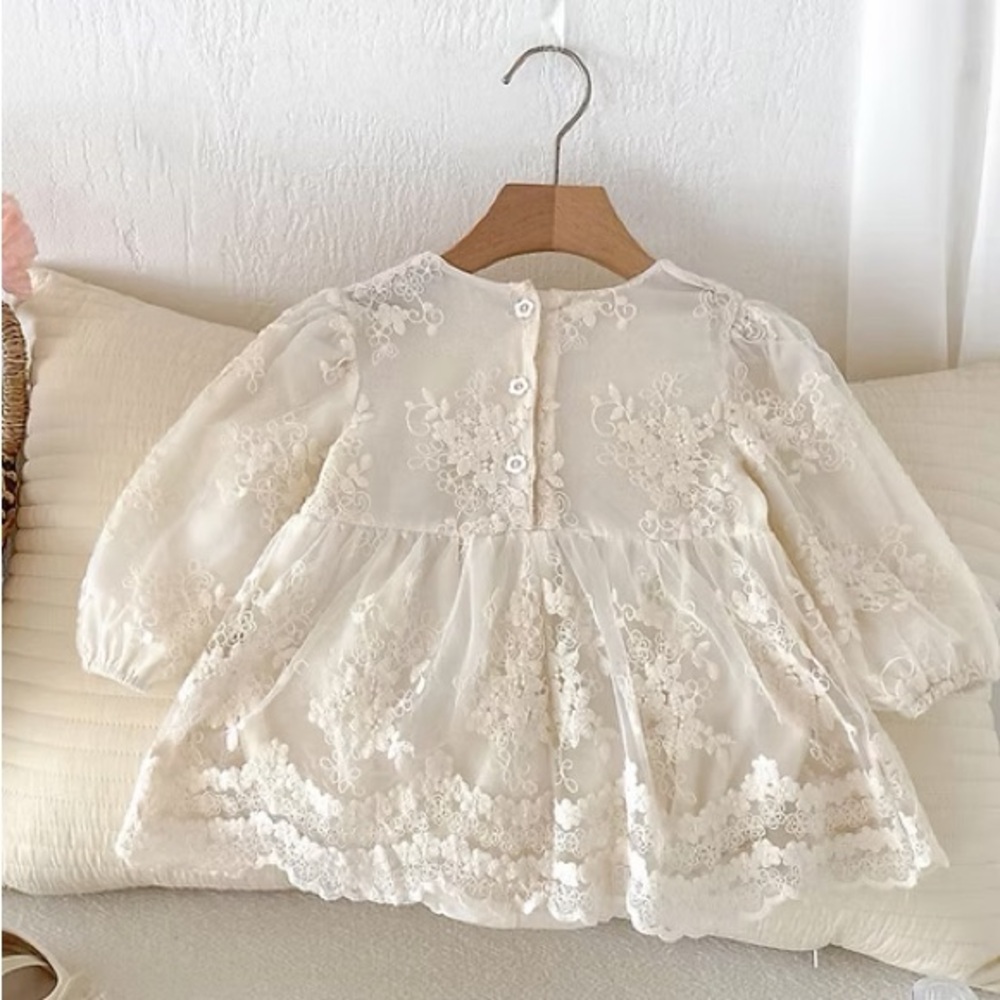 Ivory Lace Ruffle Baby Dress Top - Picture 3 of 5